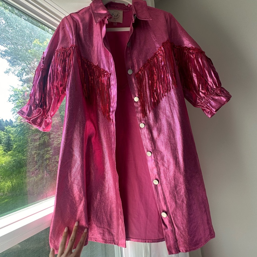 NWT Fantastic Fawn Metallic Pink Fringe Dress – Size M | Festival Western Glam